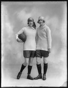 Marjorie Dolman as captain and Dorothy Dolman as centre-half in the Gaiety football team NPG x103002