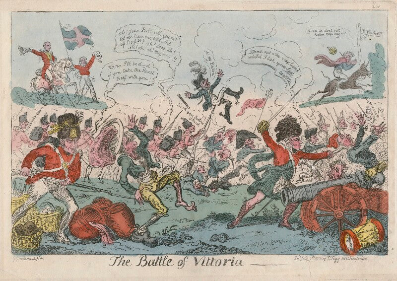 'the battle of vittoria [vitoria]' (arthur wellesley, 1st duke of wellington; jean baptiste jourdan; joseph bonaparte) npg d48667