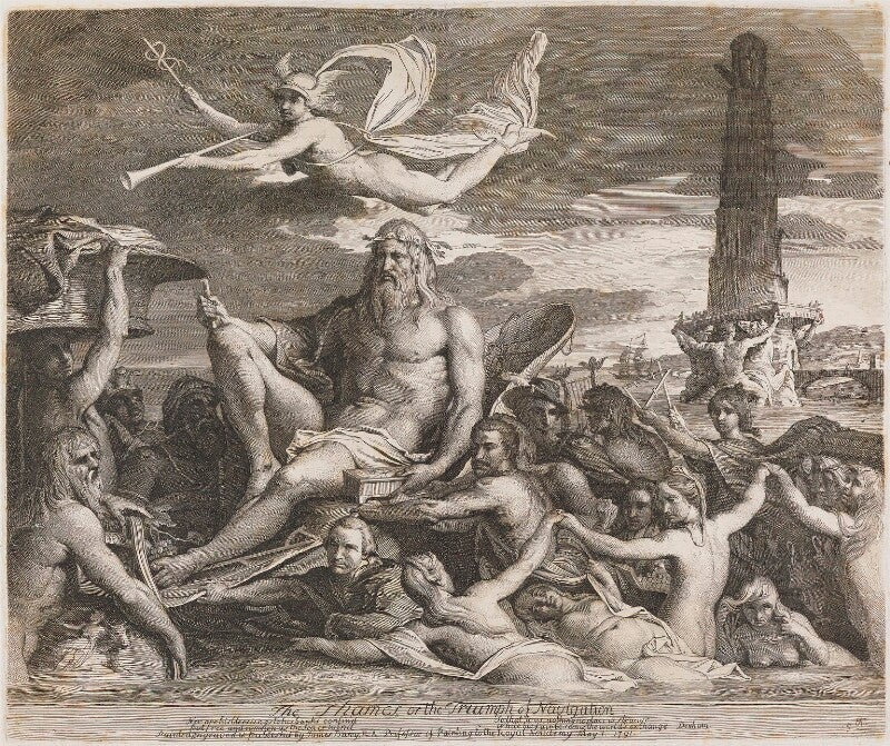 The thames, or the triumph of navigation' (james cook; sir walter ralegh (raleigh); sir francis drake; charles burney) npg d14598