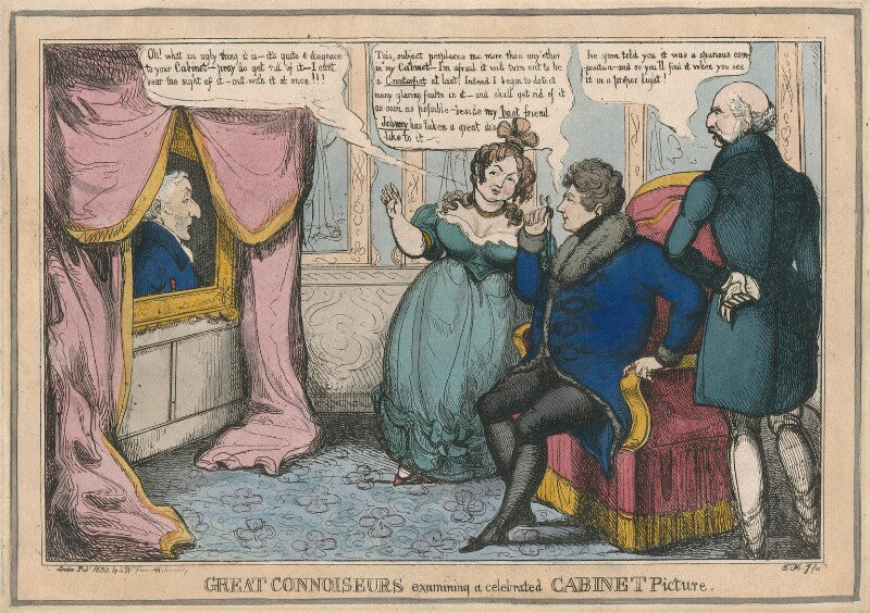 'great connoiseurs [connoisseurs] examining a celebrated cabinet picture' (arthur wellesley, 1st duke of wellington; elizabeth conyngham (née denison), marchioness conyngham; king george iv; ernest augustus, duke of cumberland and king of hanover) npg d48800