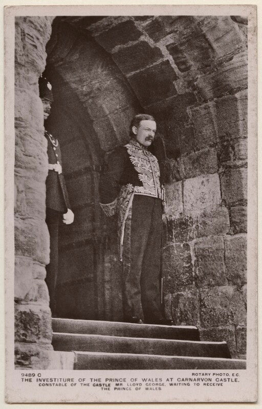'the investiture of the prince of wales at carnarvon castle. constable of the castle mr lloyd george waiting to receive the prince of wales' npg x197630