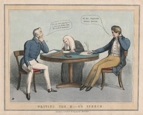 Writing the K-g's Speech (Arthur Wellesley, John Singleton Copley, Baron Lyndhurst; 1st Duke of Wellington; Sir Robert Peel, 2nd Bt) NPG D48802