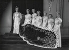 Queen Elizabeth, the Queen Mother at the coronation with her six maids of honour NPG x32321