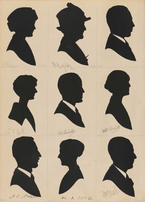 Tourists on the west pier, brighton (c. pacher; h. naylor?; an unknown sitter; l.a. bolt?; george walter hulett; margery a. hulett (née barlow); a.c. axtell; m.a.? axtell; c.a.? martin) npg d46541