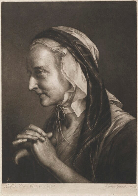 Old woman leaning on crutch npg d11298