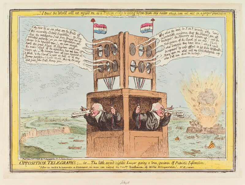 'opposition telegraphs;   or   the little second sighted lawyer giving a true specimen of patriotic information' npg d12655