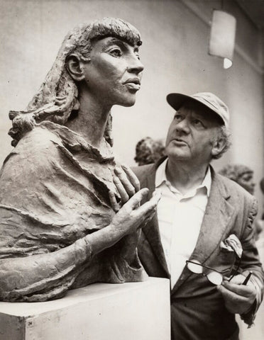 Jacob Epstein with a bust of Kathleen, Lady Epstein NPG x30416