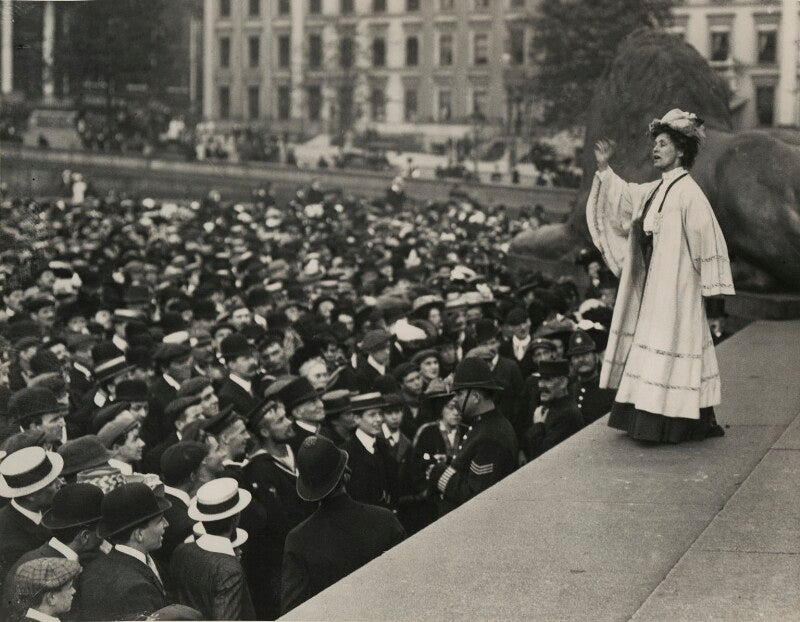 Emmeline pankhurst addressing a crowd in trafalgar square npg x131784
