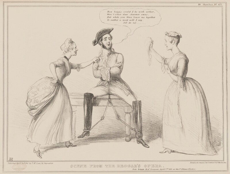 Scene from the beggar's opera (john russell, 1st earl russell; thomas slingsby duncombe; sir robert peel, 2nd bt) npg d41610