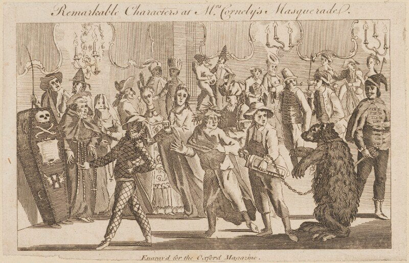 'remarkable characters at mrs cornely's [cornelys's] masquerade' npg d14006