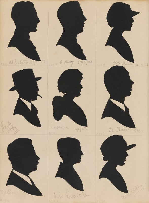 Tourists on the west pier, brighton (w. crabtree; r. hutty; k.s. fuller?; jack jobe?; marjorie constable haire (née galloway); david haire; e.g. perrine?; f.h.? lincoln; b.t. oldham) npg d46529