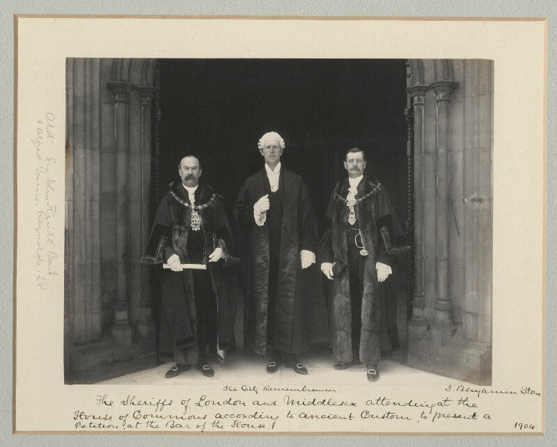 'the sheriffs of london and middlesex attending at the house of commons according to ancient custom to present a petition at the bar of the house' npg x135144