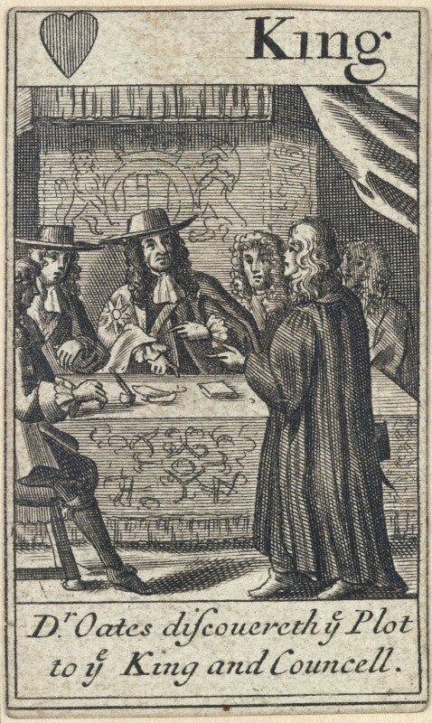 'dr oates discovereth ye plot to ye king and councell' (titus oates; king charles ii) npg d23012(a)