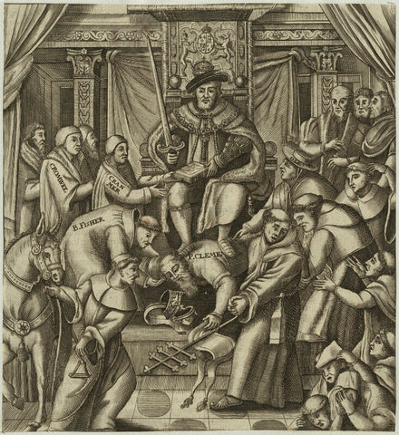 King Henry VIII, Thomas Cranmer, Thomas Cromwell, John Fisher, Pope Clement VII NPG D24932