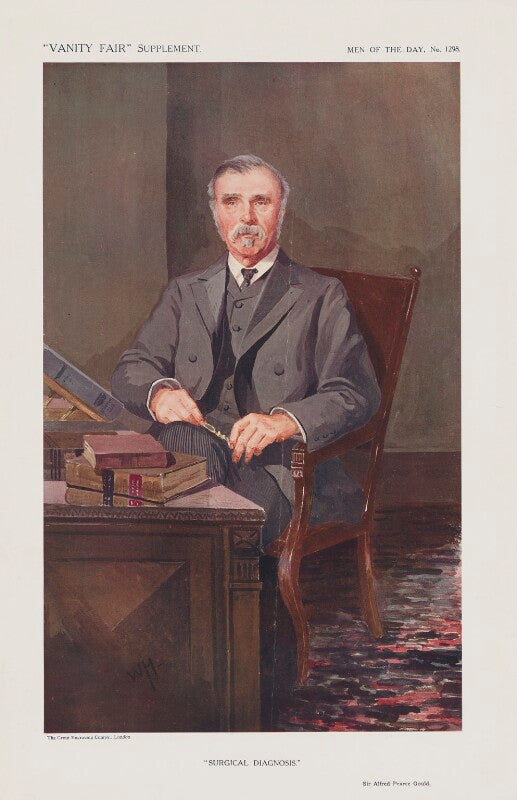 Sir alfred pearce gould ('men of the day. no. 1298. "surgical diagnosis."') npg d45629