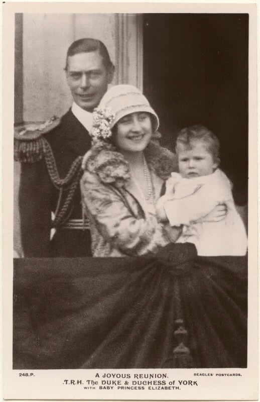 'a joyous reunion. t.r.h. the duke & duchess of york with baby princess elizabeth' npg x193259