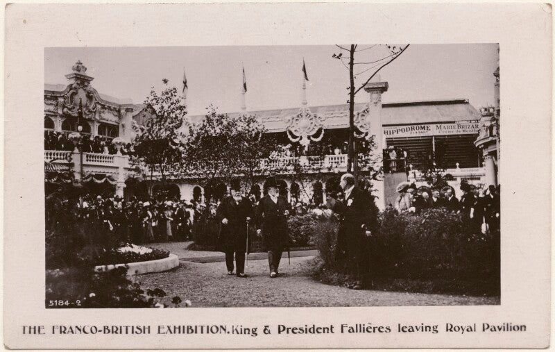 'the franco british exhibition. king & president fallières leaving royal pavilion' (clément armand fallières; king edward vii) npg x196908