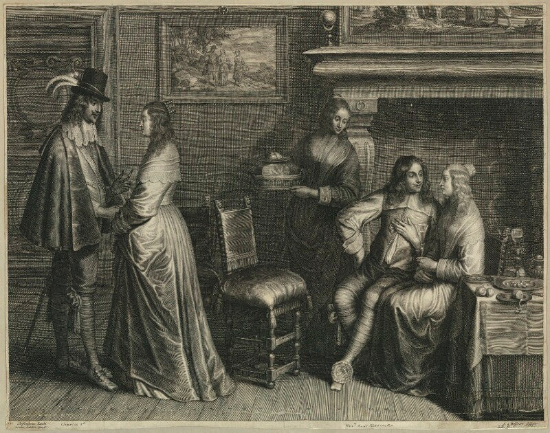 'two young men with their ladies in a room' npg d28653