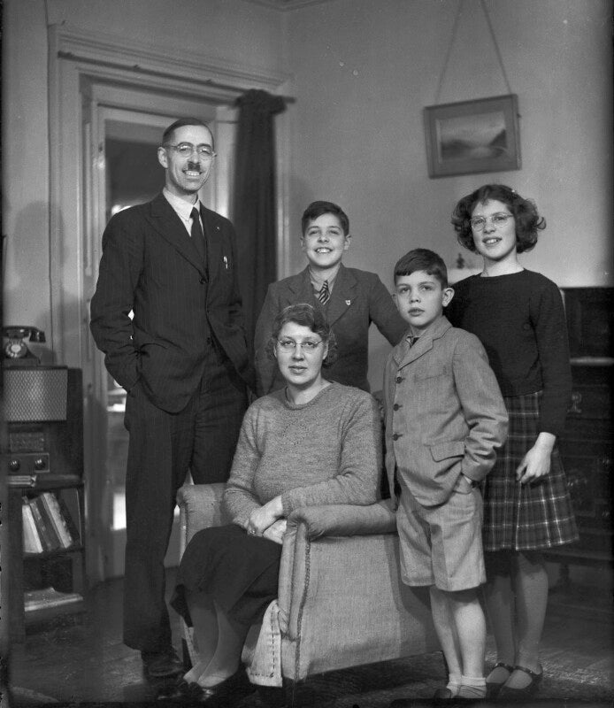 The proctor beauchamp family including parents, lady caroline and sir ivor cuthbery, 8th bt. also in photograph are two brothers, sir christopher and anthony and unknown female. npg x78281