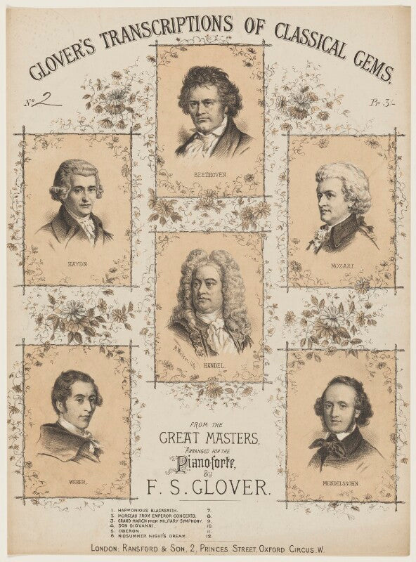 Sheet music cover for 'glover's transcriptions of classical gems' npg d42832