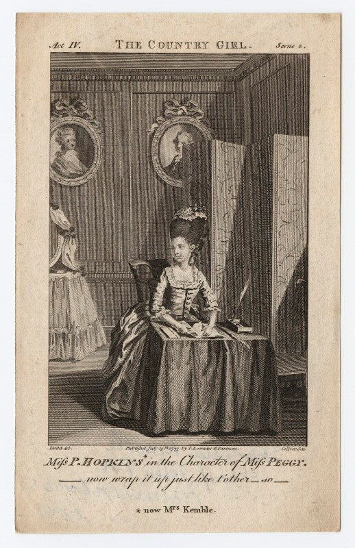 Priscilla kemble (née hopkins) when miss hopkins; as miss peggy in garrick's 'the country girl' npg d8668