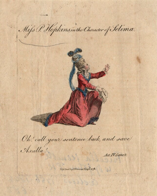 Priscilla kemble (née hopkins) when miss hopkins; as selima in collier's 'selima and azor' npg d8671