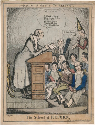 'The School of Reform' (Charles Grey, 2nd Earl Grey; John Singleton Copley, Baron Lyndhurst; Henry Brougham, 1st Baron Brougham and Vaux; Henry Goulburn; Arthur Wellesley, 1st Duke of Wellington; Sir Robert Peel, 2nd Bt and five other unknown sitters) NPG D48845