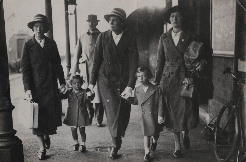 Princess alexandra, lady ogilvy; prince edward george nicholas paul patrick, duke of kent and four unknown attendants npg x76562