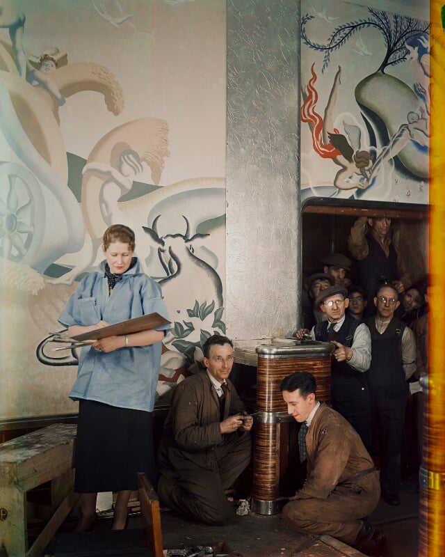 Anna zinkeisen working on the panels in the ballroom of the rms queen mary npg x220831