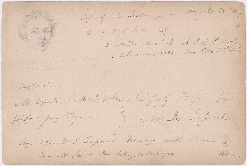 Sketch of an unknown man with notes on other sitters npg d23313(20)