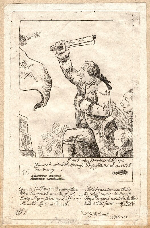 'head quarters: brooks's, 18th july 1785 you are to attack the enemy's propositions at six o'clock this evening' npg d9936