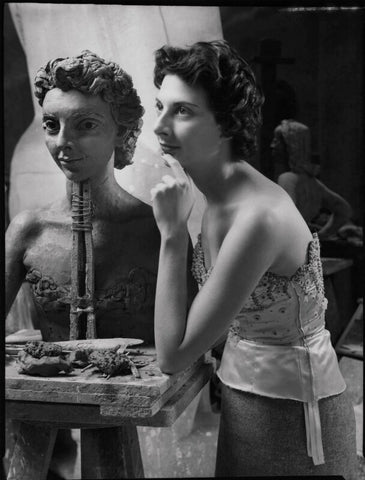 Aileen Mindel ('Minda') Bronfman de Gunzburg, Baroness Gunzburg with her bust by Sir Jacob Epstein NPG x136762