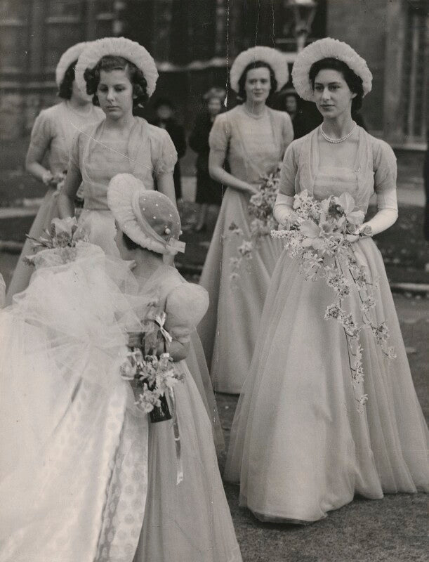 Princess margaret with other bridesmaids at the wedding of john colville and lady margaret egerton (later sir john rupert colville and margaret (née egerton), lady colville) npg x198519