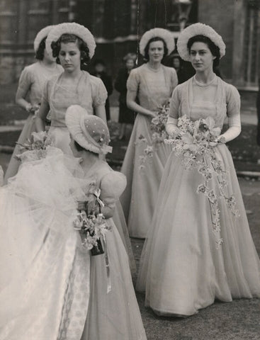 Princess Margaret with other bridesmaids at the wedding of John Colville and Lady Margaret Egerton (later Sir John Rupert Colville and Margaret (née Egerton), Lady Colville) NPG x198519