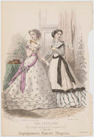 'The Fashions', February 1867. Ball toilet for a young lady and dinner toilet NPG D48022