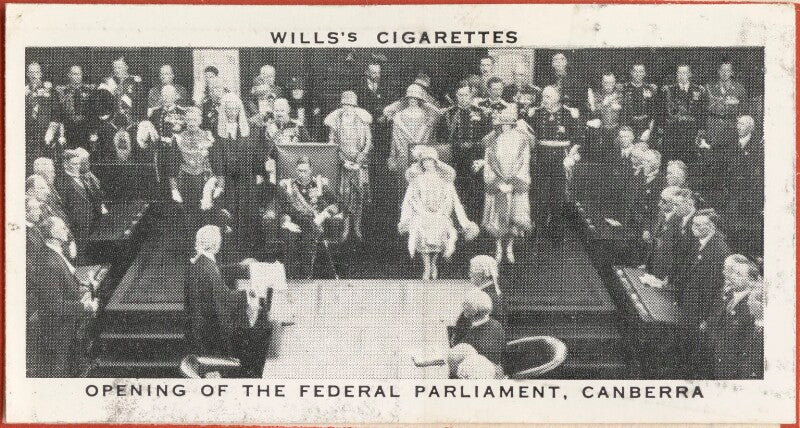 'opening of the federal parliament, canberra' (king george vi; queen elizabeth, the queen mother; 43 unknown sitters) npg d47289