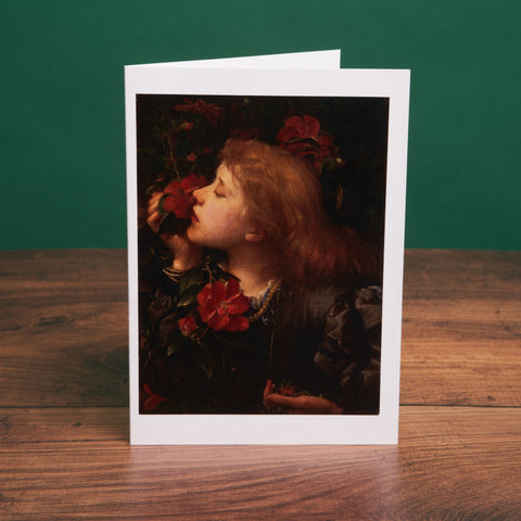 Printed greetings card featuring a painting of Ellen Terry.