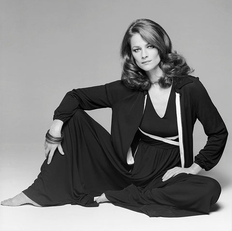 Black and white photograph of Charlotte Rampling by Terry O'Neill, mid 1970s.
