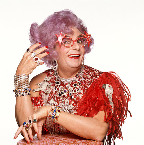 Photograph of Dame Edna Everage by Terry O'Neill, 1990