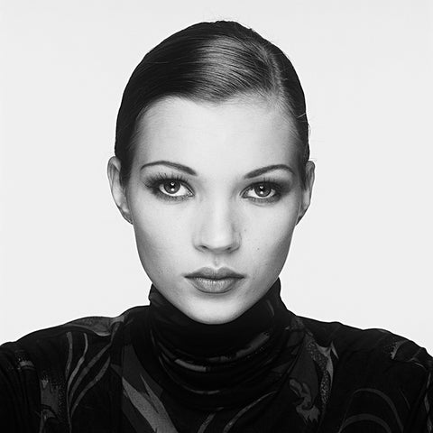 Black and white photograph of Kate Moss by Terry O'Neill, 1995.