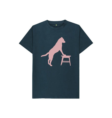 Denim Blue Hubert Leslie Dog and Stool Silhouette Kids T-shirt