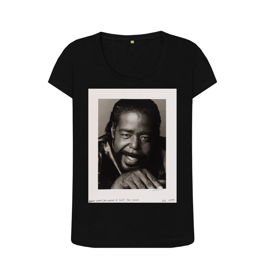 Black barry white women's scoop neck t shirt