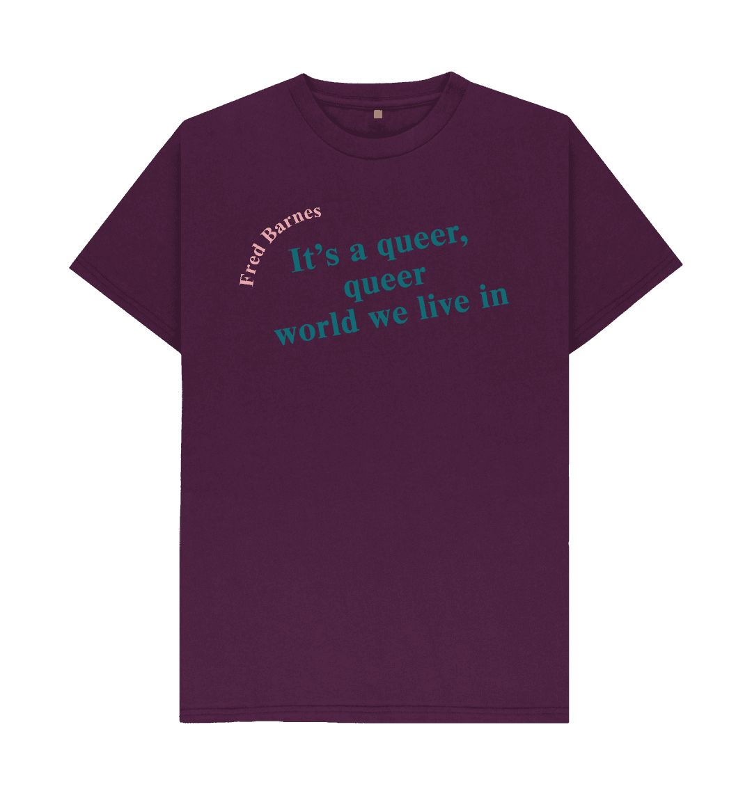 Purple fred barnes quote unisex t shirt with teal font