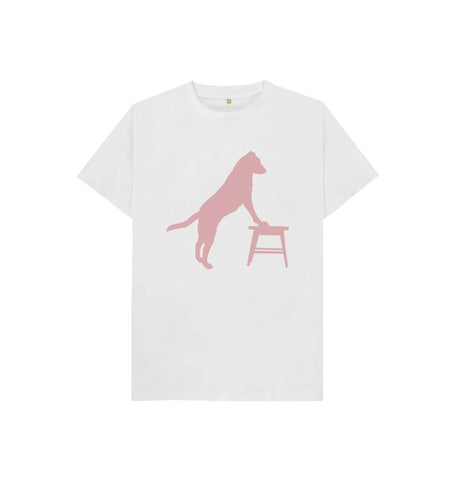White Hubert Leslie Dog and Stool Silhouette Kids T-shirt