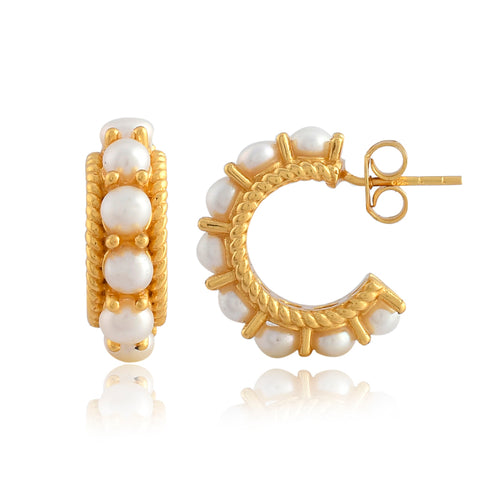 Rosalia gold hoop earrings with pearls.