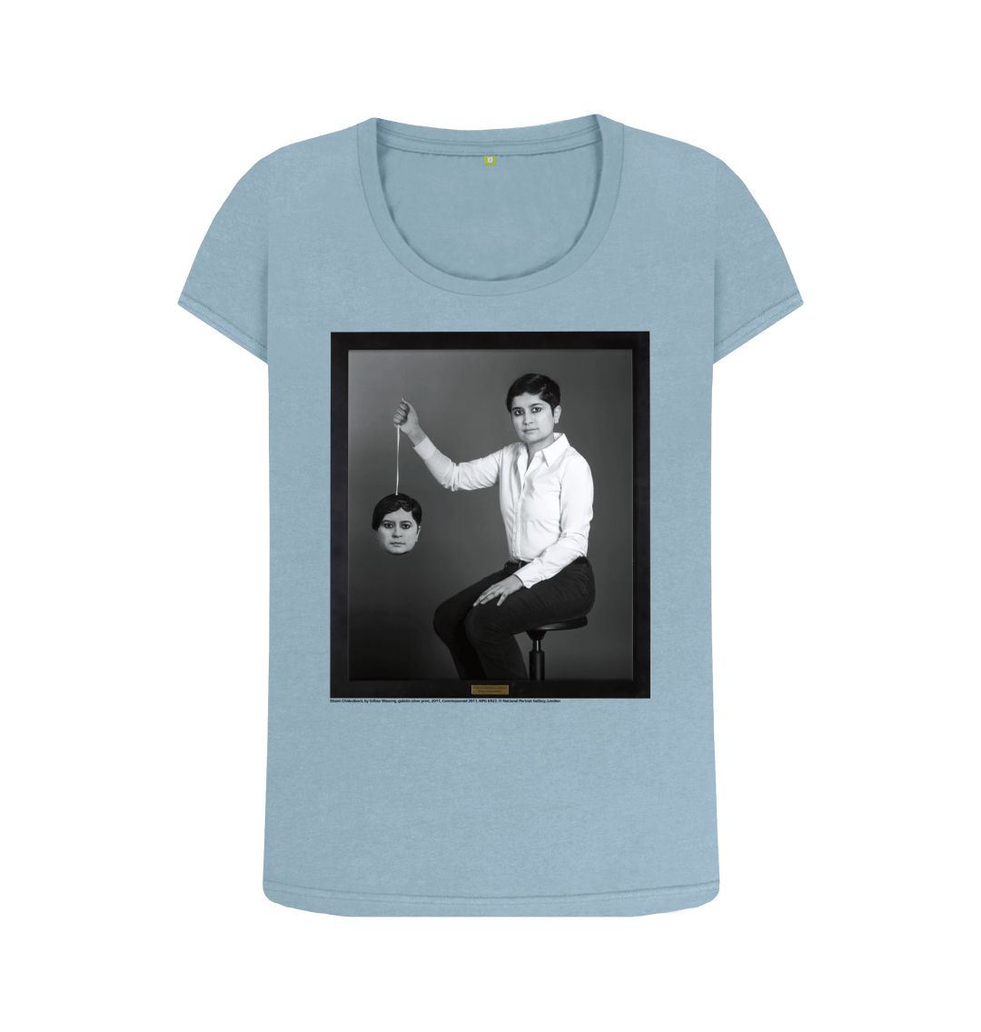 Stone blue shami chakrabarti women's scoop neck t shirt