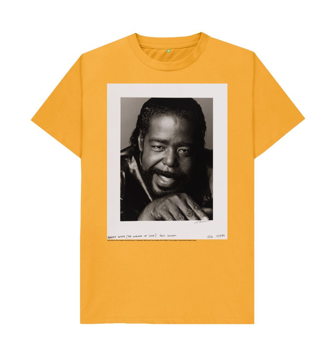 Mustard barry white unisex crew neck t shirt