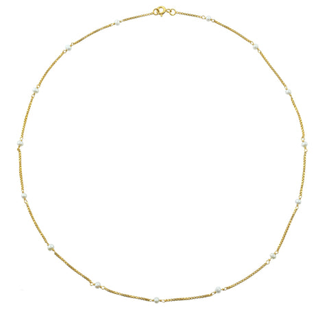 Venus extra slim gold necklace with pearls.