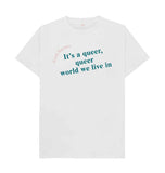 White Fred Barnes Quote Unisex T-Shirt with Teal Font